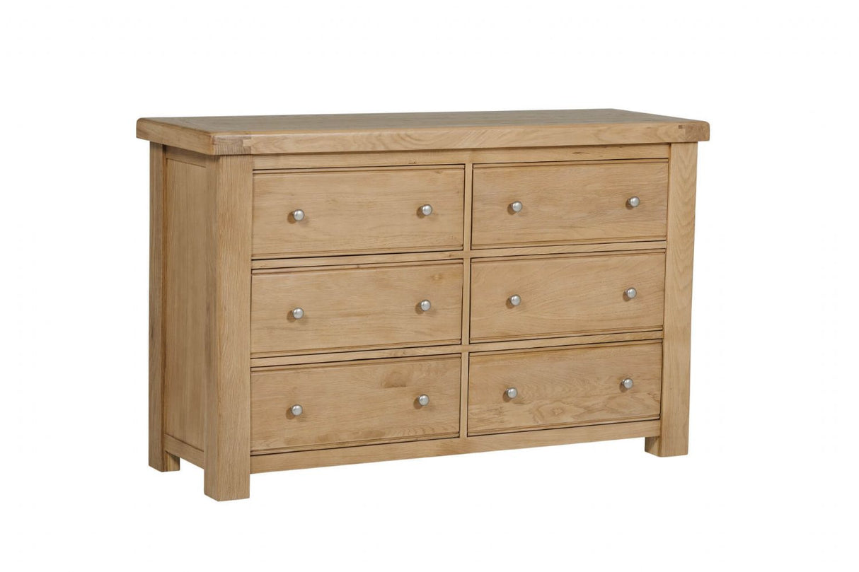 Natural Oak Wide Dressing Chest of 6 Drawers