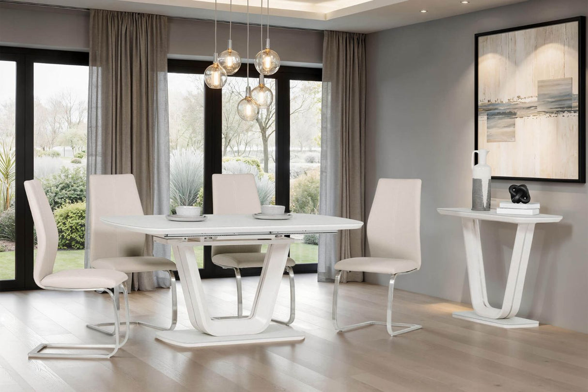 Putty Grey Extending Dining Table Glass Top 120 to 160cm