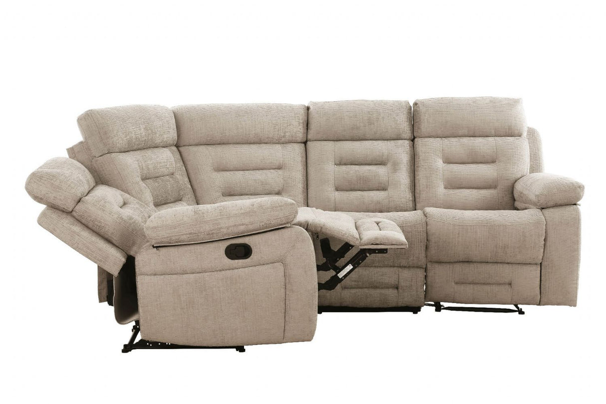 Latte Textured Fabric Electric Recliner Corner Group Sofa