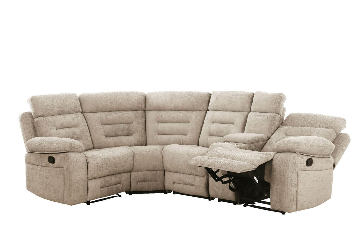 Latte Textured Fabric Electric Recliner Corner Group Sofa