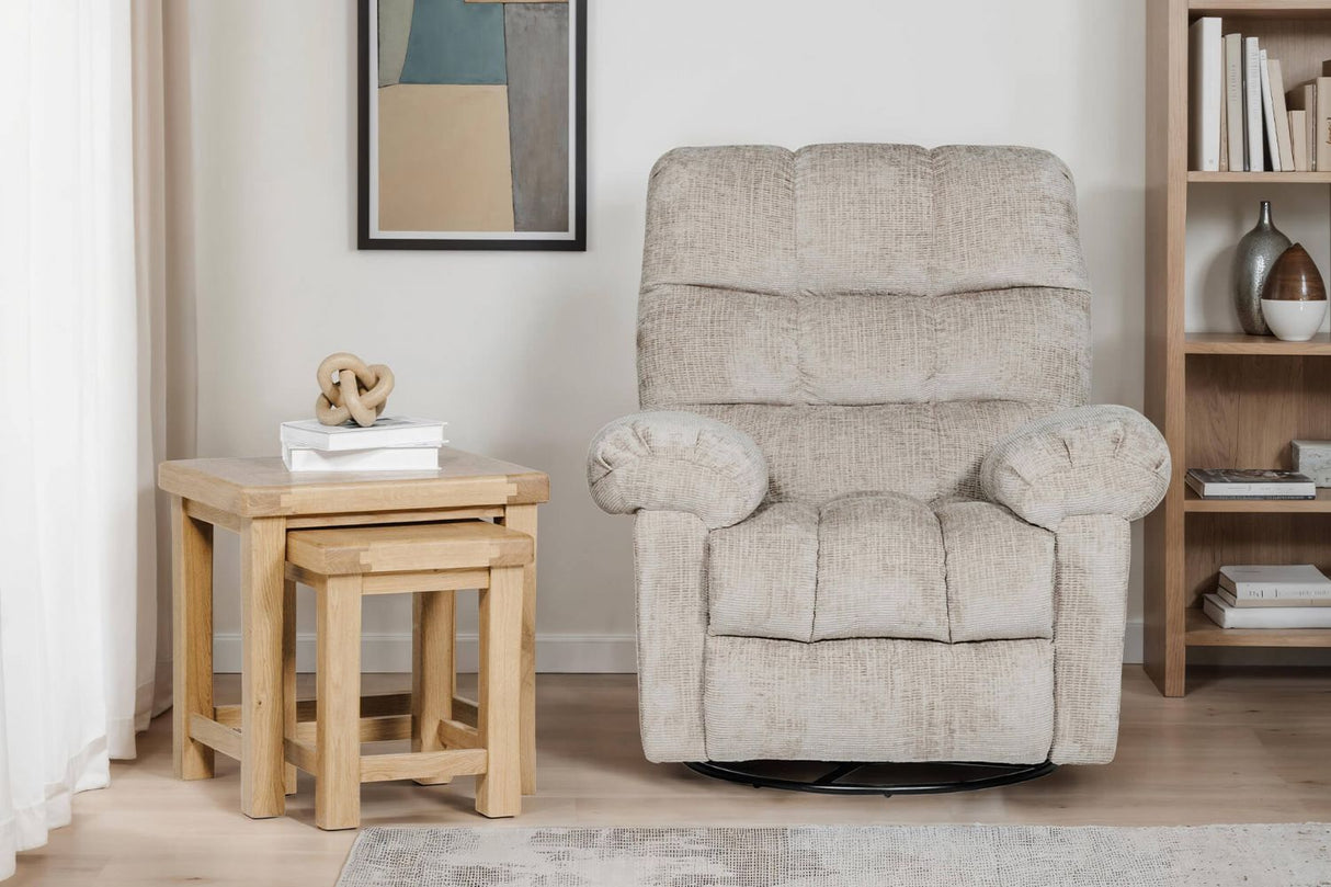 Latte Textured Fabric Glider Swivel Recliner Chair