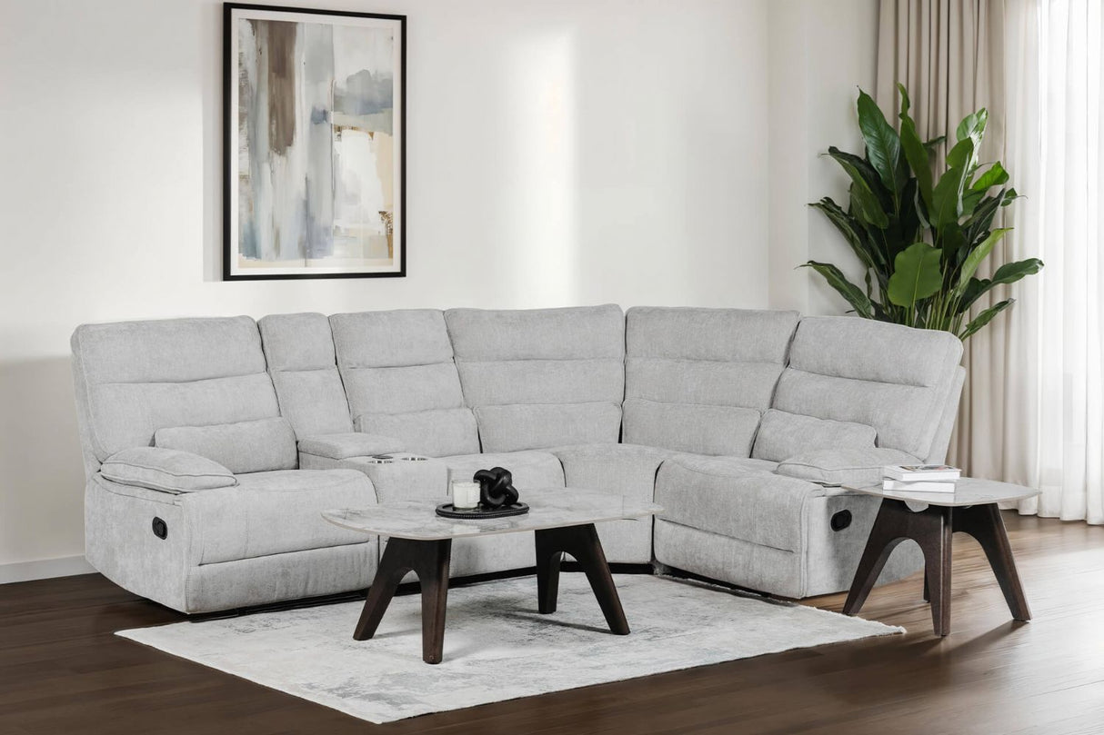 Grey Fabric Large Corner Manual Recliner Sofa