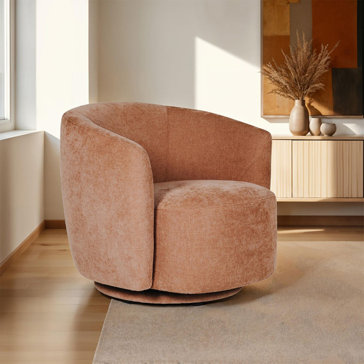 Umber Chenille Fabric Swivel Accent Chair