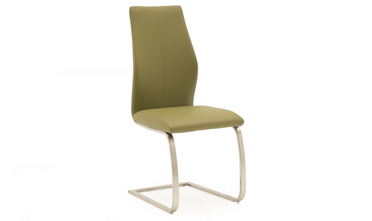 Green Leather Dining Chair Brushed Steel Legs