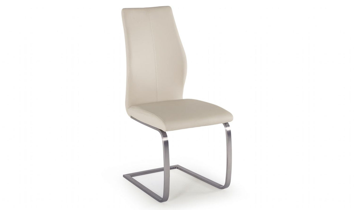 Taupe Cream Leather Dining Chair Brushed Steel Legs