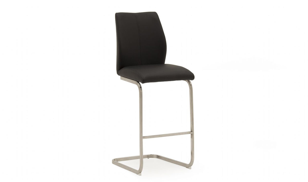 Black Leather Bar Stool Brushed Steel Cantilever Legs