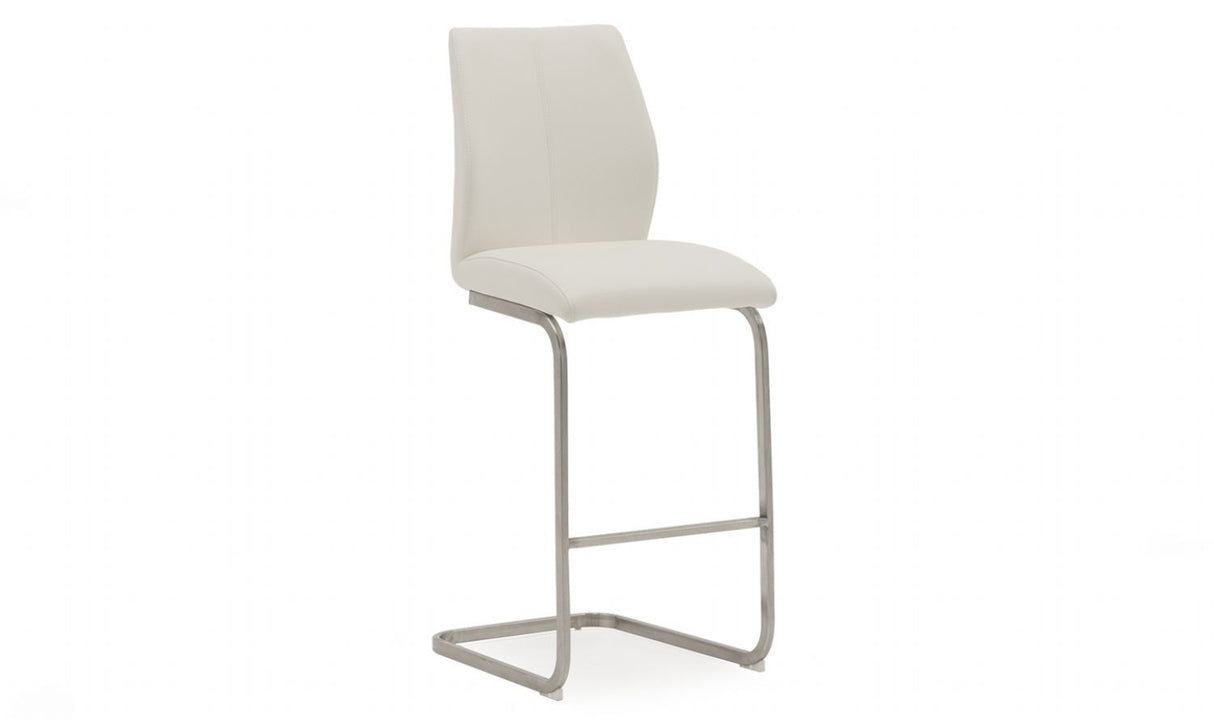 White Leather Bar Stool Brushed Steel Cantilever Legs