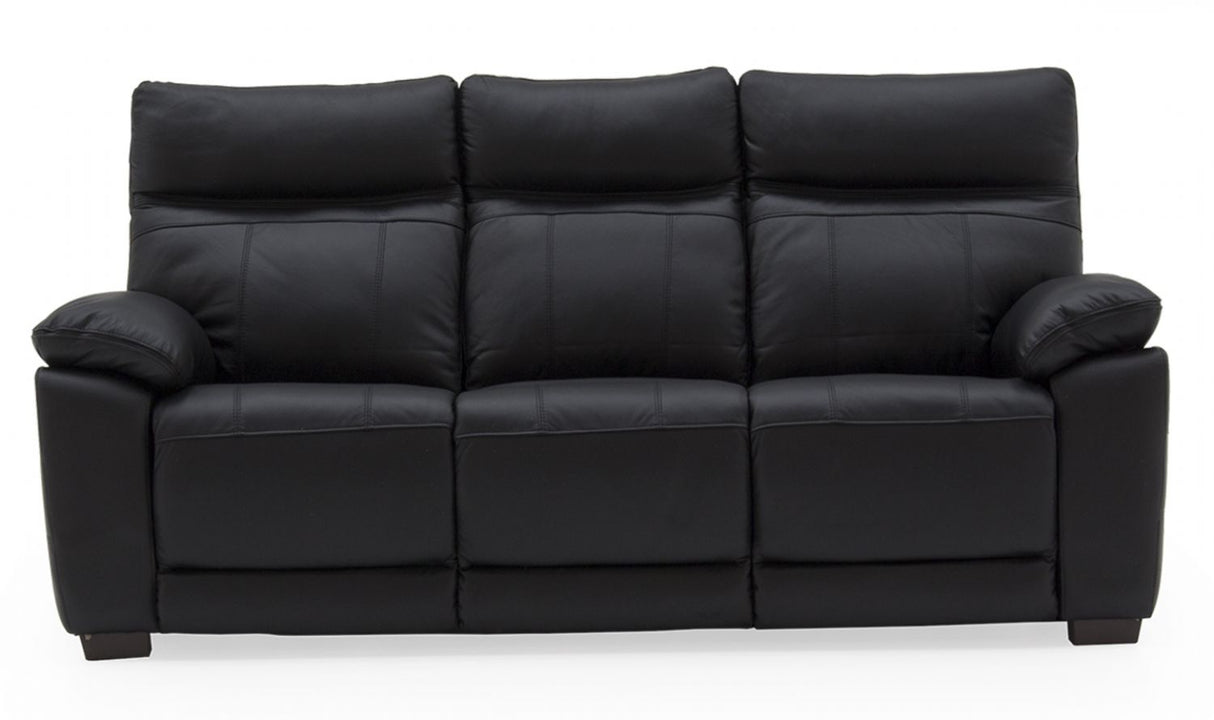 Black Leather Upholstered 3 Seater Sofa with Padded Armrests