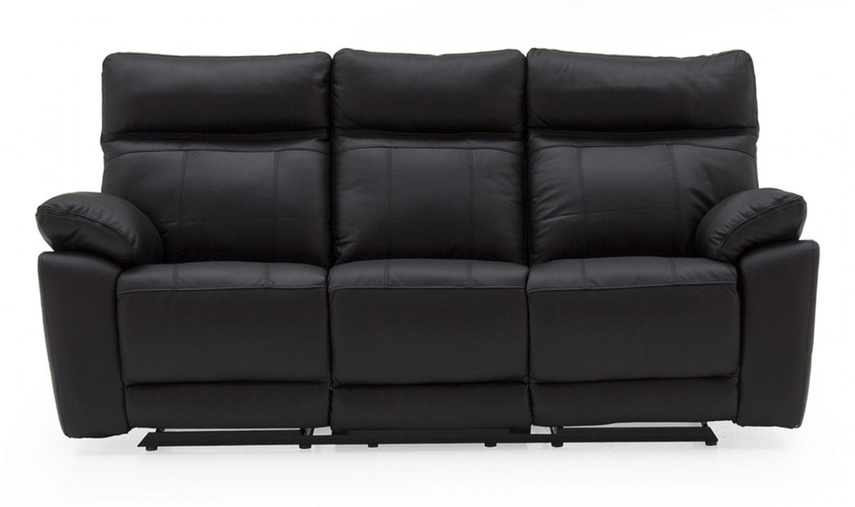 Black Leather 3 Seater Manual Recliner Sofa