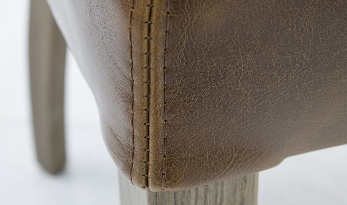 Tan Brown Leather Upholstered Dining Chair Solid Oak Legs