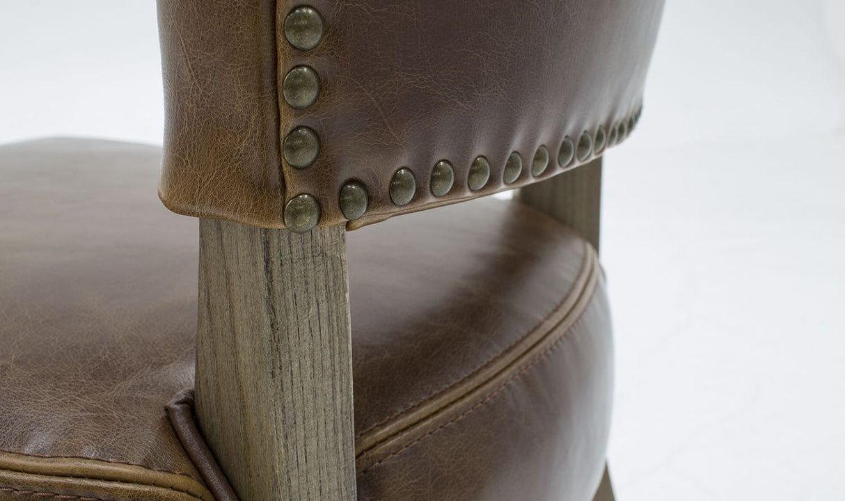 Tan Brown Leather Upholstered Dining Chair Solid Oak Legs