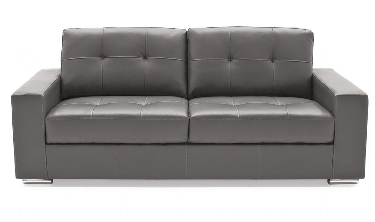 Modern Grey Bonded Leather Upholstered Buttoned Back Fixed 3 Seater Sofa