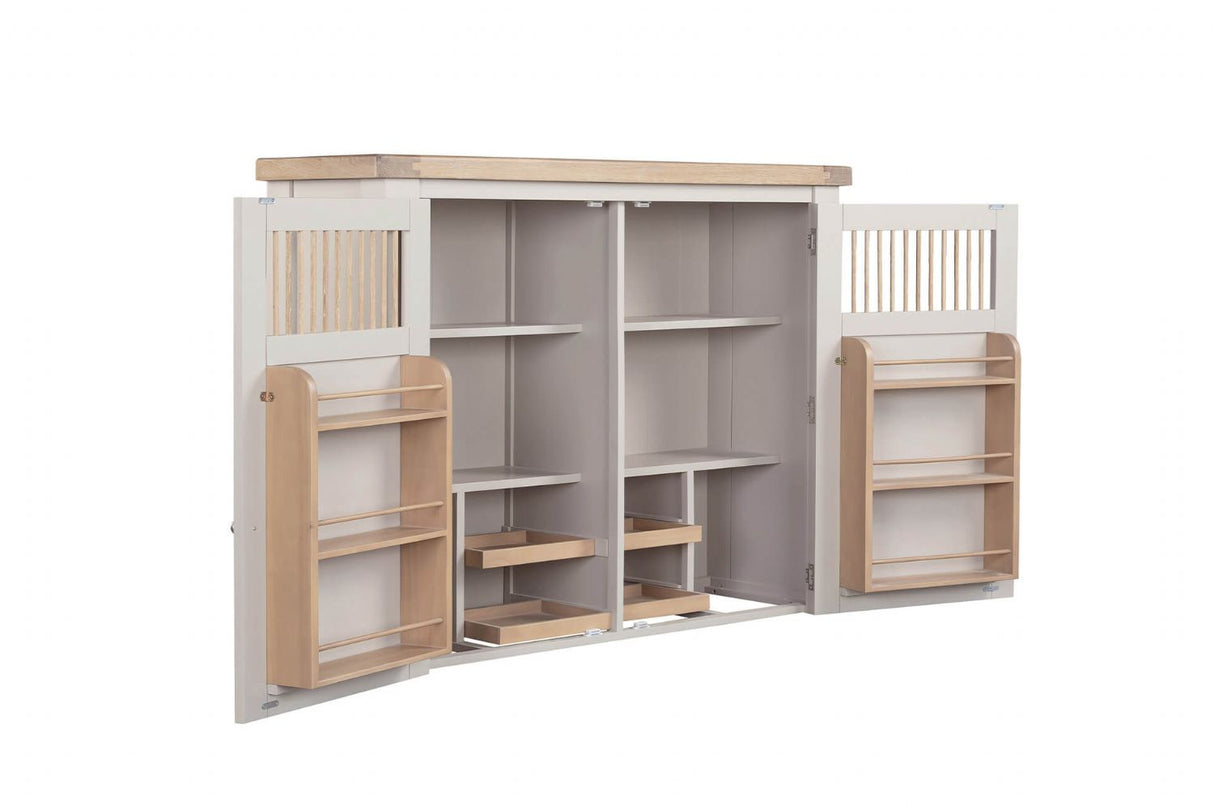Taupe Wooden Larder Hutch Storage Washed Oak Top