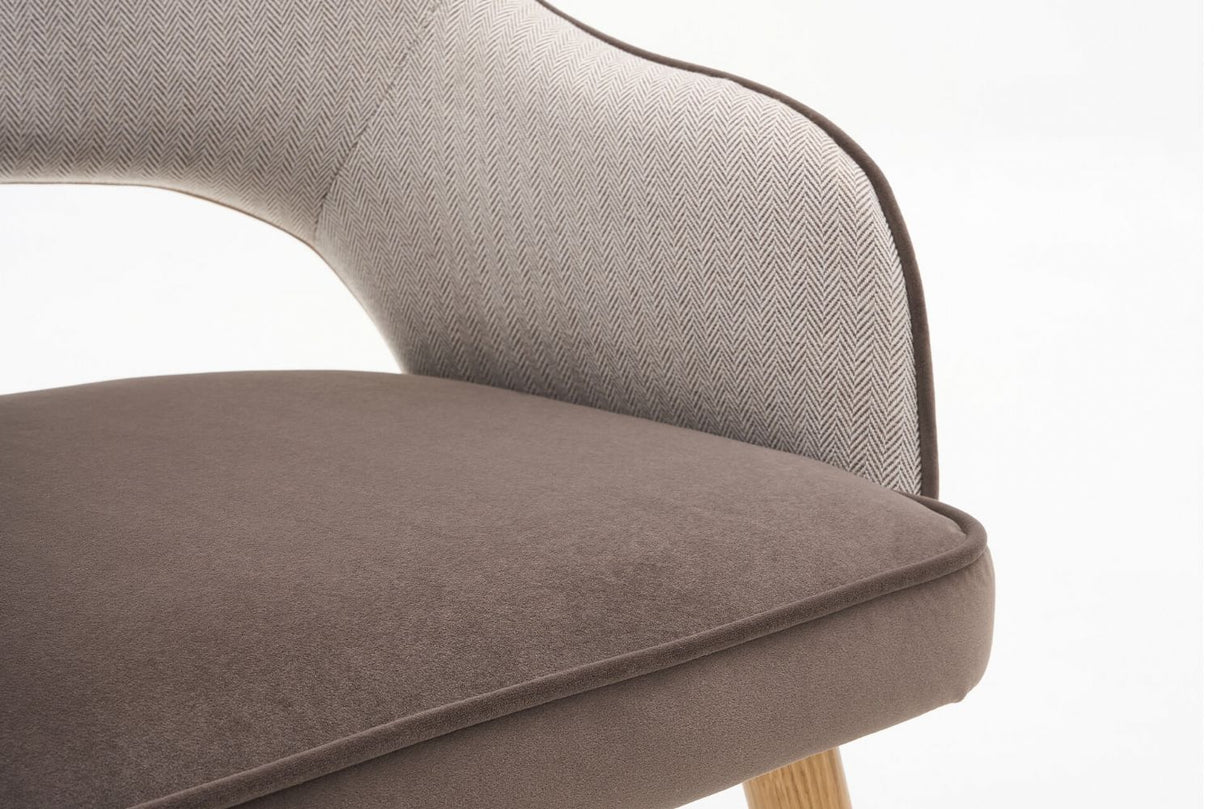 Brown Fabric Curved Back Dining Chair with Oak Legs