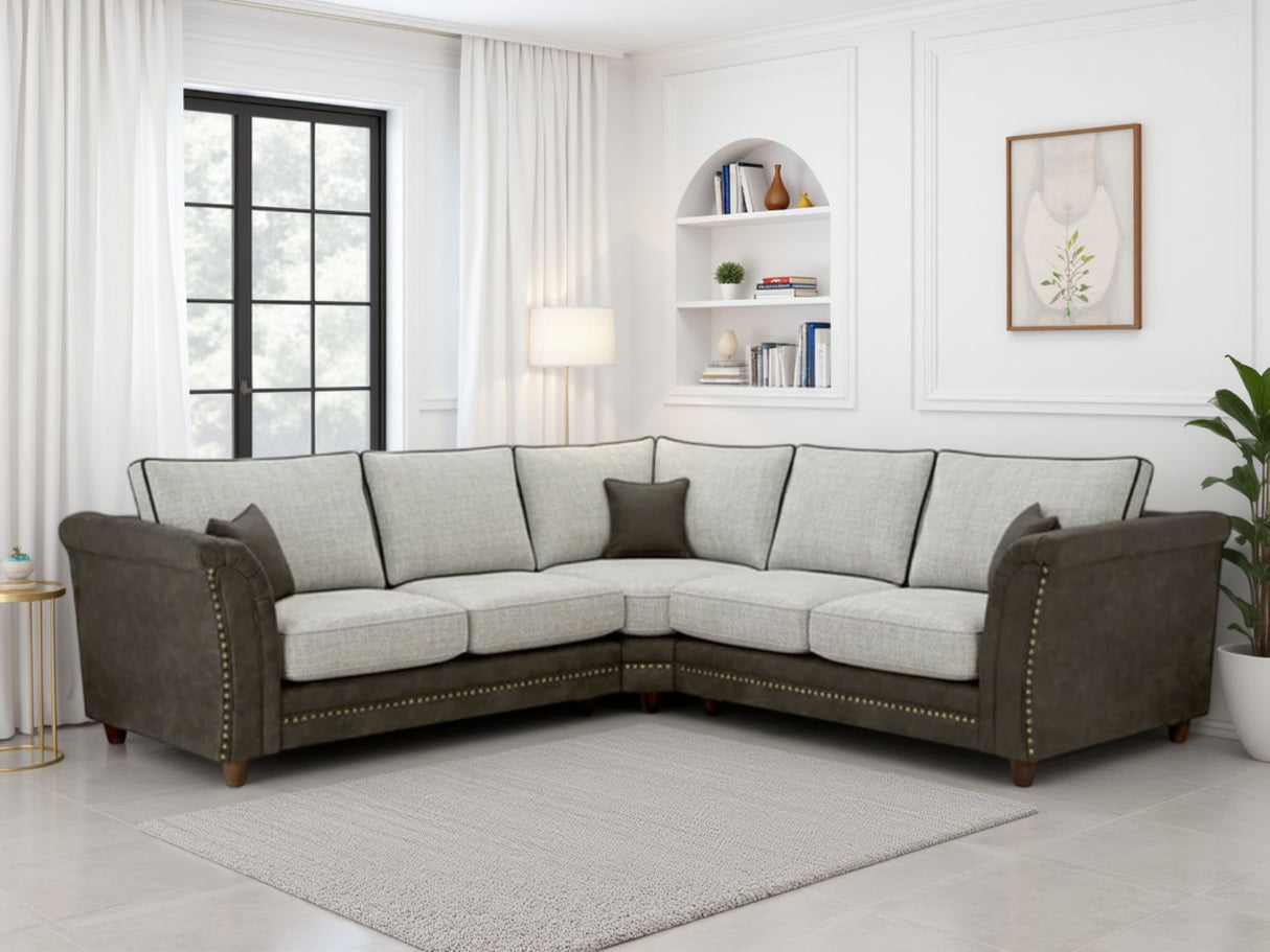 Dual Tone Grey Fabric Large Corner Fullback Sofa