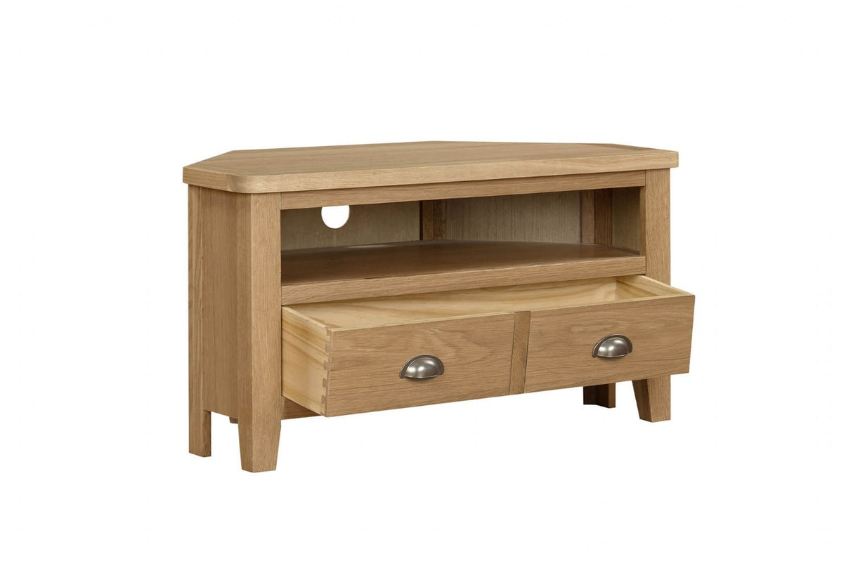 Natural Oak 2 Drawer Corner TV Media Entertainment Unit