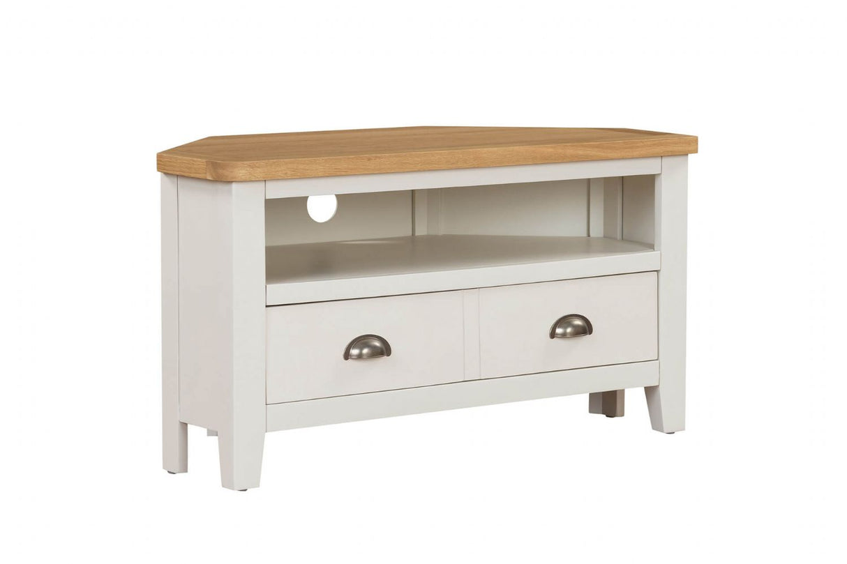 Cashmere Wooden 2 Drawer Corner TV Media Unit Oak Top
