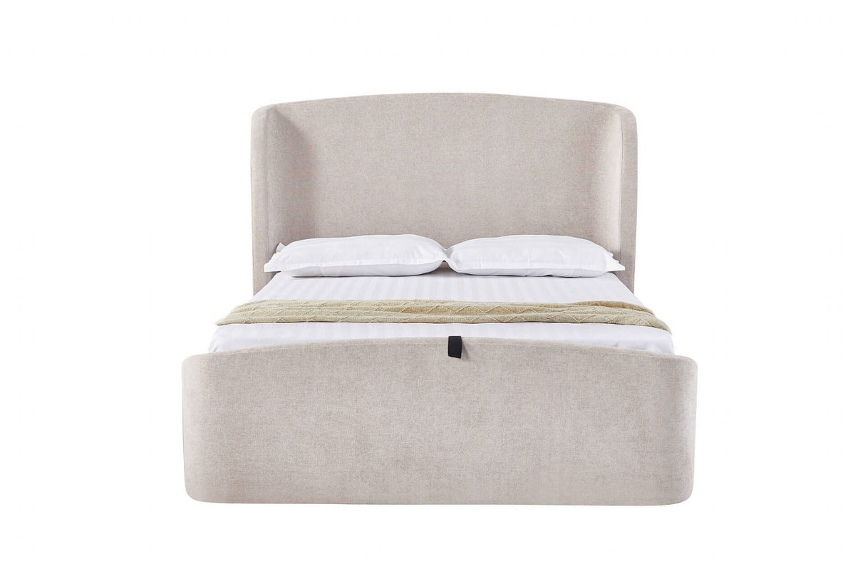 Cream Linen 4ft6 Double Ottoman Bed with Wing Headboard