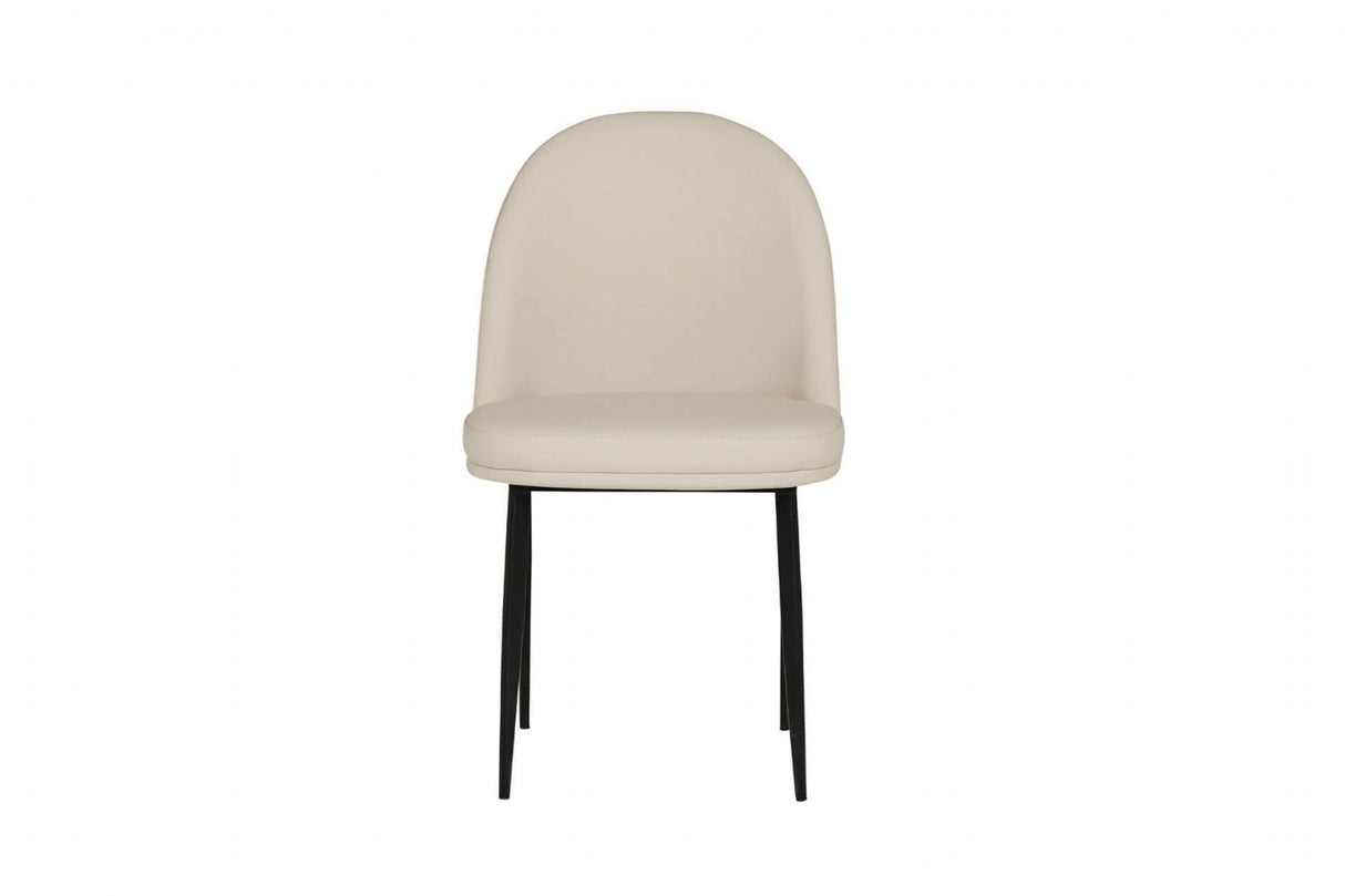 Taupe Cream Leather Curved Back Dining Chair Black Legs