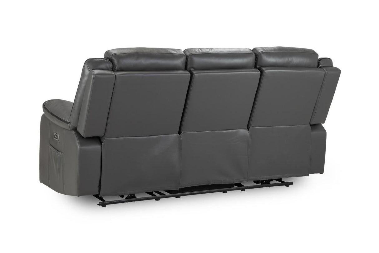 Grey Leather High Back 3 Seater Electric Recliner Sofa