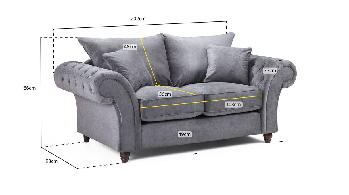 Grey Fabric 2 Seater Fullback Sofa with Tufted Arms