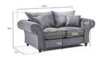 Grey Fabric 2 Seater Fullback Sofa with Tufted Arms