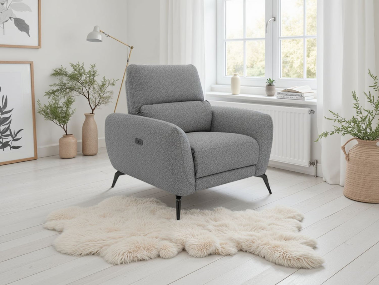 Grey Fabric Full Back Electric Recliner Armchair