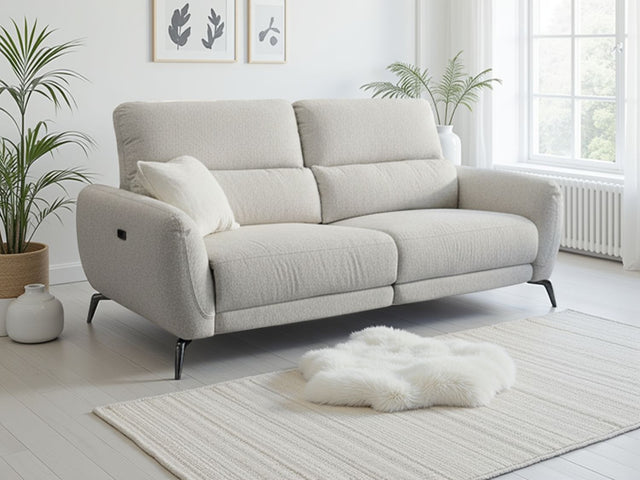Beige Fabric 3 Seater Full Back Electric Recliner Sofa