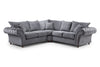 Grey Fabric Large Fullback Corner Sofa Buttoned Scroll Arms