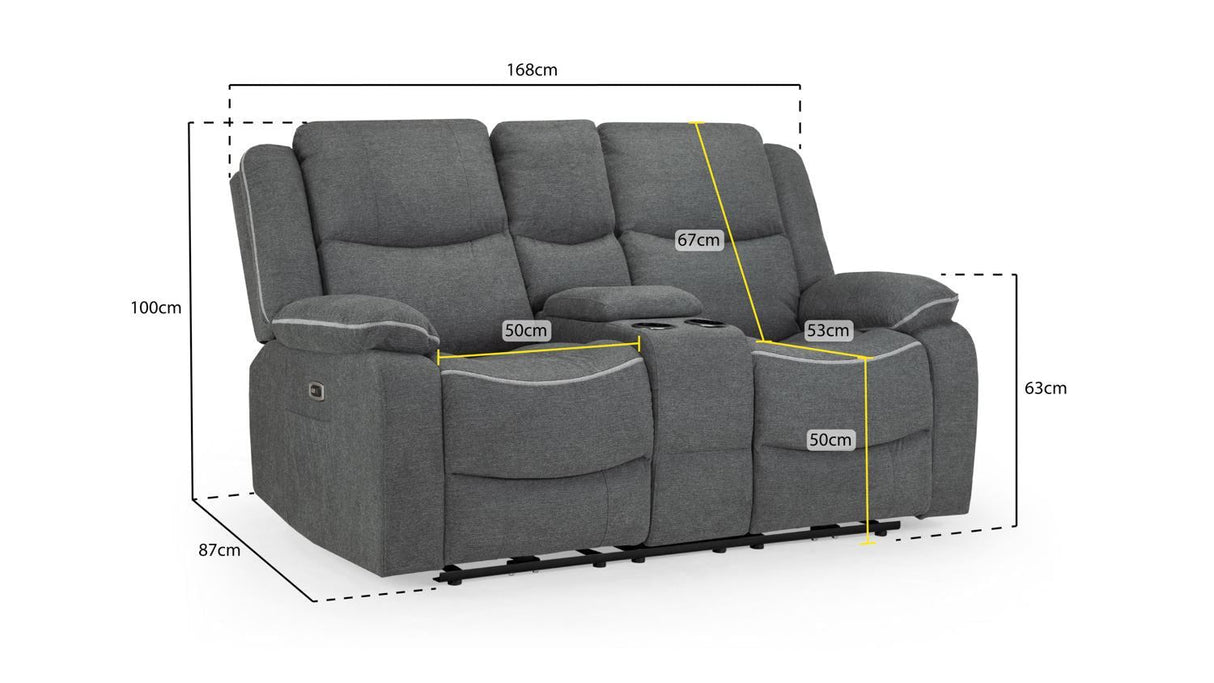 Graphite Fabric 2 Seater Electric Recliner Sofa