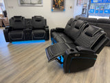 Madrid Leather Electric Recliner Sofa Set With Cupholders and Speakers – 3+2 Seater Sofa Set
