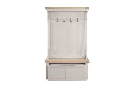 Taupe Wooden Hall Stand with 4 Hooks Washed Oak Top