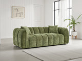 Olive Green Fabric Channel Tufted Design 3 Seater Sofa