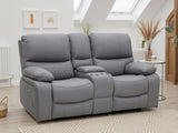 Grey Leather 2 Seater Electric Recliner Sofa with Console