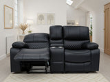 Black Leather 2 Seater Electric Recliner Sofa with Console
