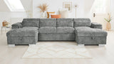 Grey Fabric Large U Shape Corner Sofa Bed