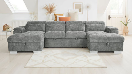 Grey Fabric Large U Shape Corner Sofa Bed