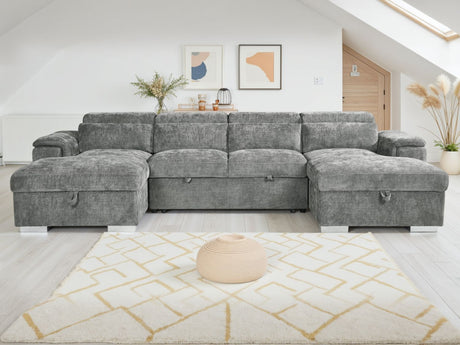 Grey Fabric Large U Shape Corner Sofa Bed