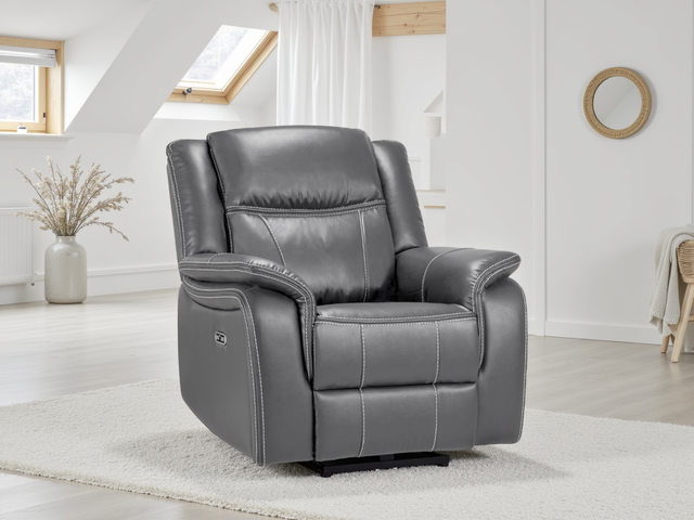 Galaxy Tech Electric Recliner Armchair Grey Leather - Ready2Go Furniture