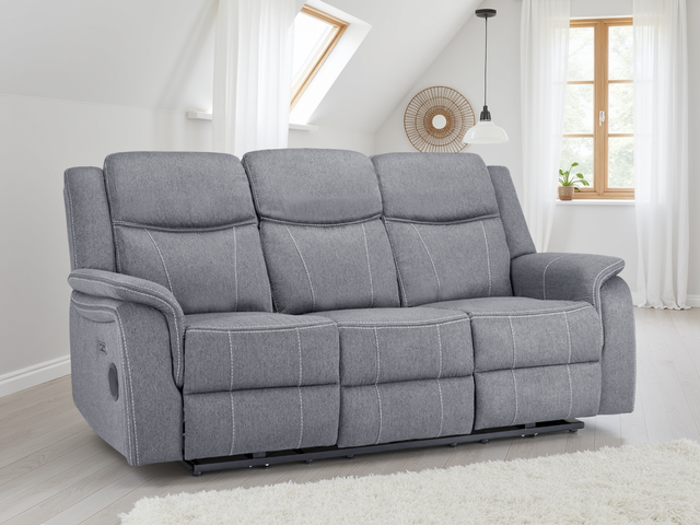 Galaxy Tech Electric Recliner 3 Seater Grey Fabric - Ready2Go Furniture