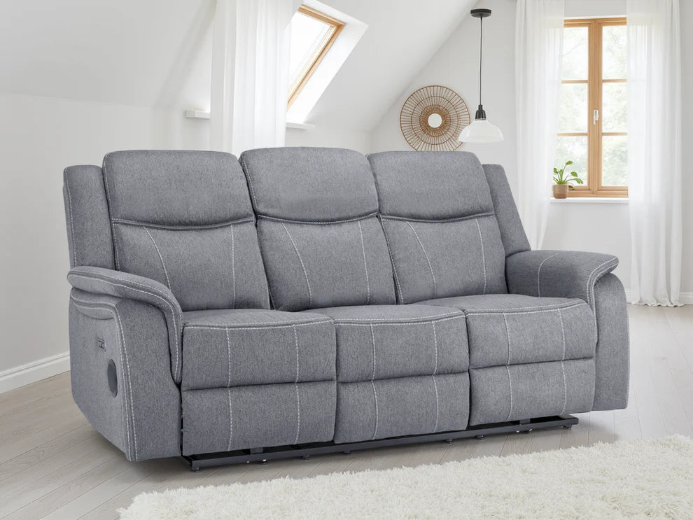 Grey Fabric 3 Seater Electric Recliner Sofa