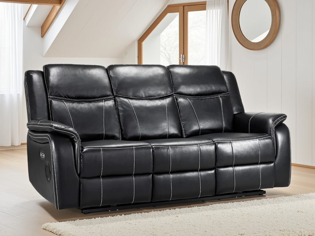 Galaxy Tech Electric Recliner 3 Seater Black Leather - Ready2Go Furniture