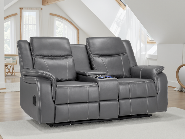 Galaxy Tech Electric Recliner 2 Seater Grey Leather - Ready2Go Furniture