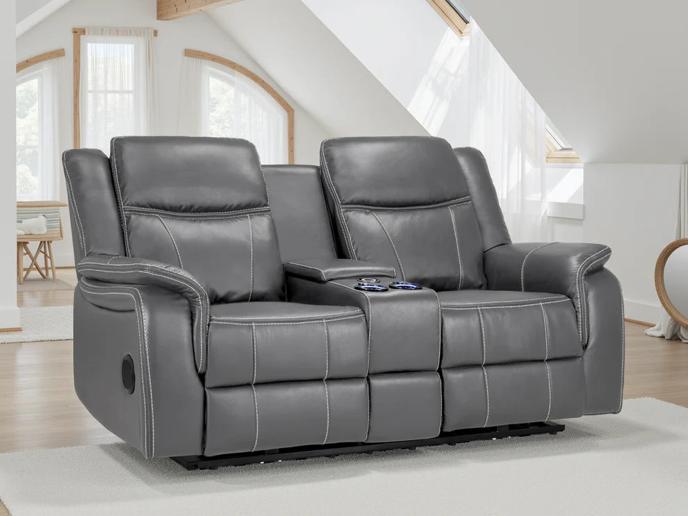Grey Leather 2 Seater Electric Recliner Sofa