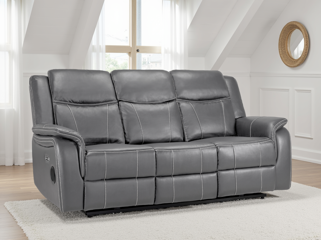 Galaxy Tech Electric Recliner 3 Seater Grey Leather - Ready2Go Furniture