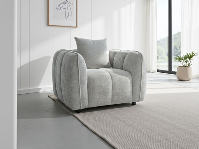 Grey Fabric Tufted Design Armchair Pillow Back