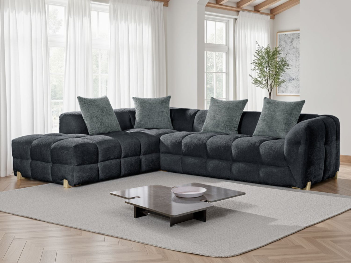 Charcoal Fabric L Shaped Left Hand Facing Corner Sofa