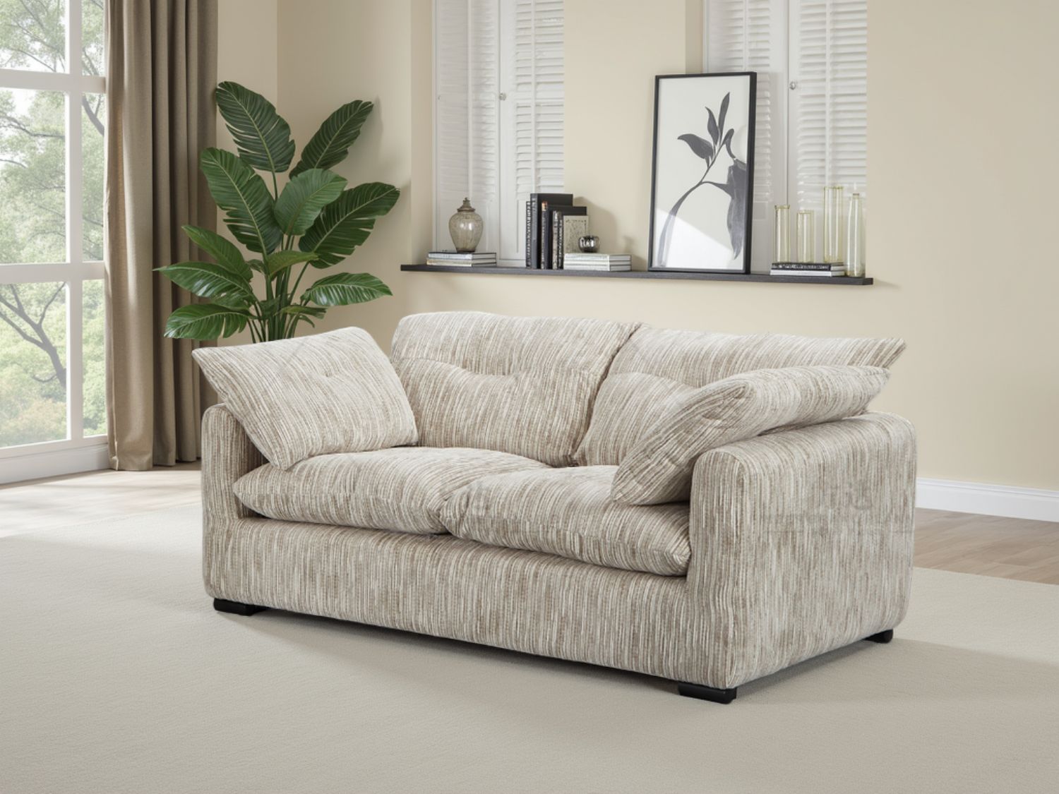 Grey and Silver Fabric 2 Seater Sofa Standard Back