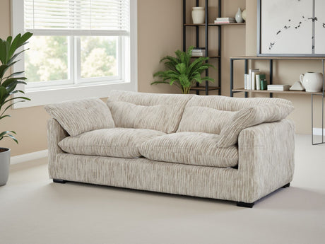 Grey Silver Fabric Upholstered 3 Seater Sofa Formal Back