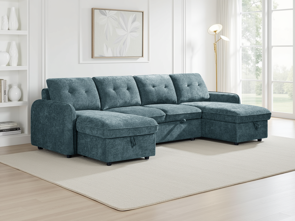 Moscow Sofabed Blue U Shape Corner - Ready2Go Furniture